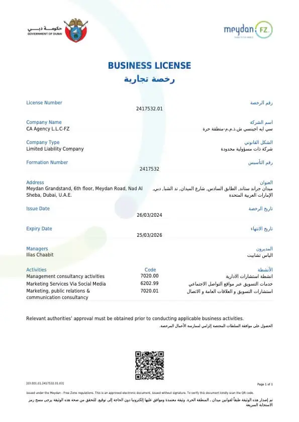 CA Agency Business License - Dubai UAE Registration